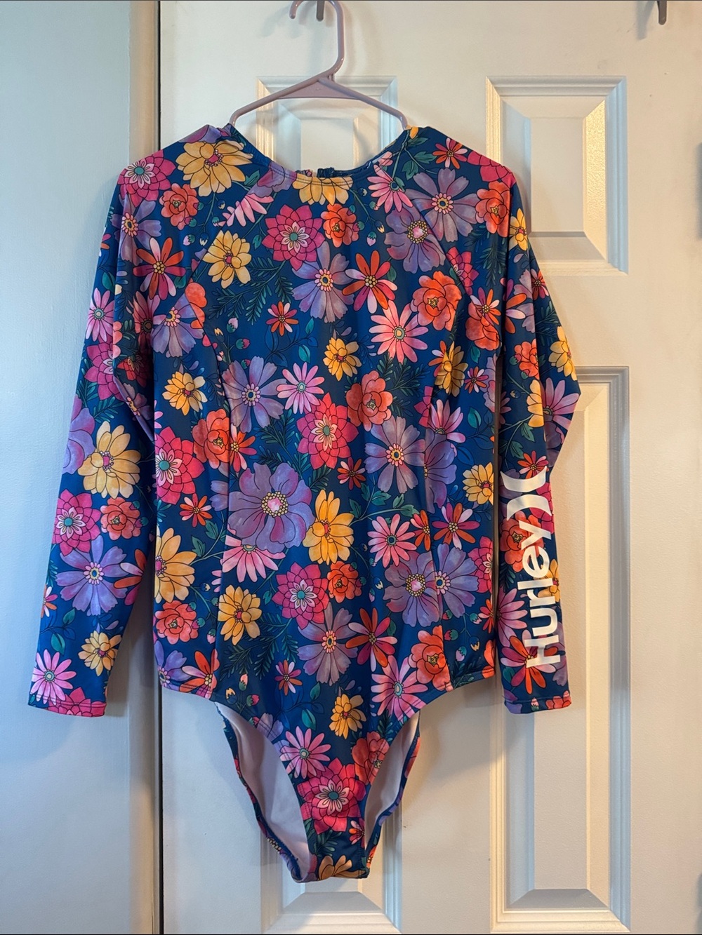 Hurley Navy Floral Long-Sleeve One-Piece Swimsuit